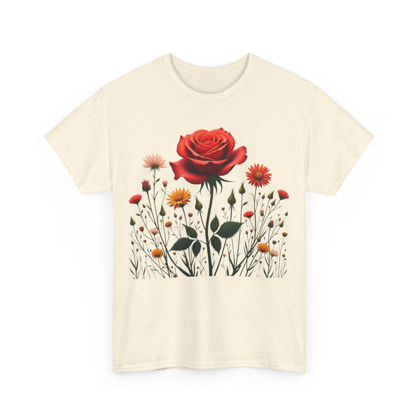 Wildflowers and a Red Rose, Graphic T-Shirts for Women, Floral Shirt, Womens Short Sleeve, Ladies Graphic Tees #5007TTS