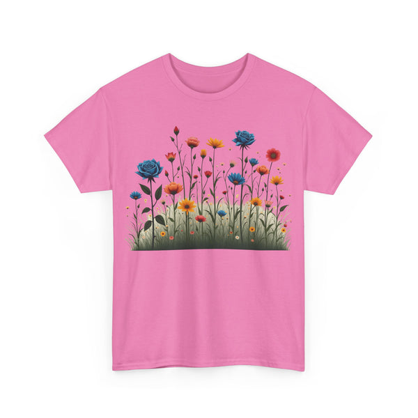 Wildflowers and Blue Roses, Graphic T-Shirts for Women, Floral Shirt, Womens Short Sleeve, Ladies Graphic Tees #5050TTS
