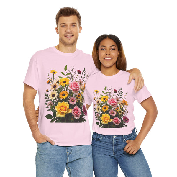Wildflowers and Pink & Yellow Roses, Graphic T-Shirts for Women, Floral Shirt, Womens Short Sleeve, Ladies Graphic Tees #5150TTS