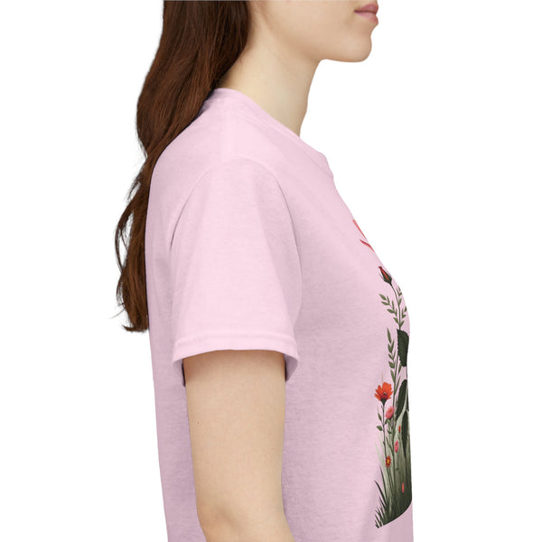 Wildflowers and Pink Roses, Graphic T-Shirts for Women, Floral Shirt, Womens Short Sleeve, Ladies Graphic Tees #5020TTS