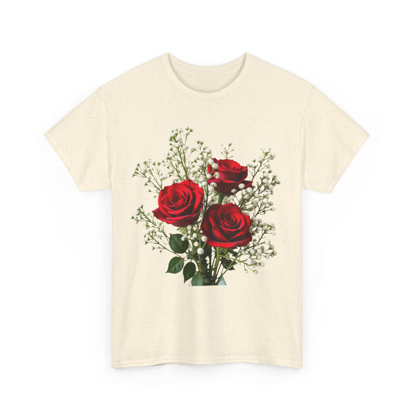 Wildflowers and Red Roses, Graphic T-Shirts for Women, Floral Shirt, Womens Short Sleeve, Ladies Graphic Tees #5127TTS