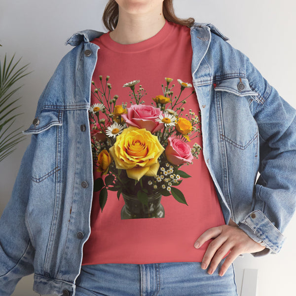 Wildflowers and Pink & Yellow Roses, Graphic T-Shirts for Women, Floral Shirt, Womens Short Sleeve, Ladies Graphic Tees #5143TTS