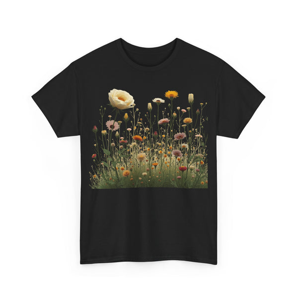 Wildflowers and White Roses, Graphic T-Shirts for Women, Floral Shirt, Womens Short Sleeve, Ladies Graphic Tees #5041TTS
