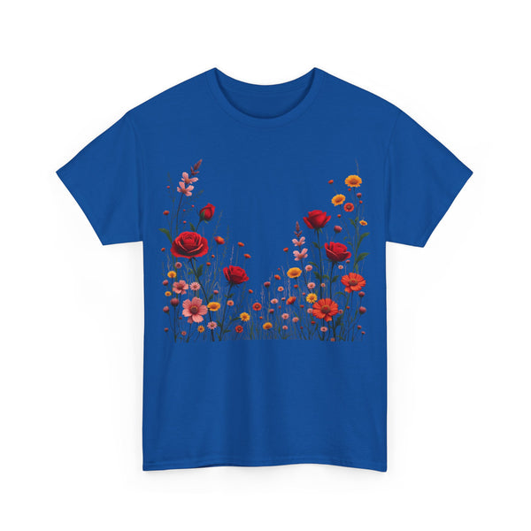 Wildflowers and Red Roses, Graphic T-Shirts for Women, Floral Shirt, Womens Short Sleeve, Ladies Graphic Tees #5033TTS