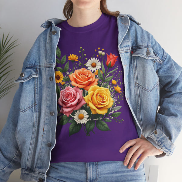 Wildflowers and Pink & Yellow Roses, Graphic T-Shirts for Women, Floral Shirt, Womens Short Sleeve, Ladies Graphic Tees #5144TTS