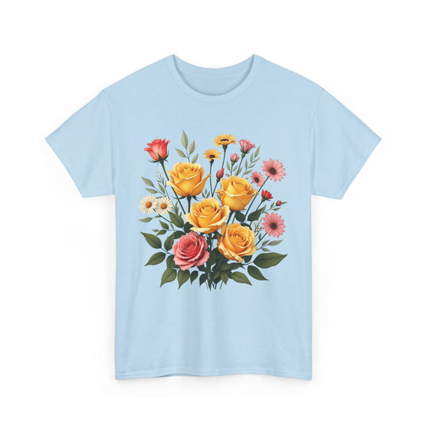 Wildflowers and Pink & Yellow Roses, Graphic T-Shirts for Women, Floral Shirt, Womens Short Sleeve, Ladies Graphic Tees #5137TTS