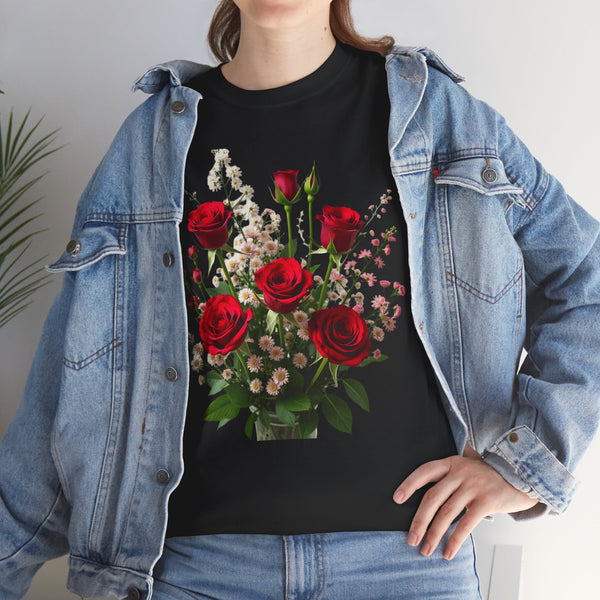 Wildflowers and Red Roses, Graphic T-Shirts for Women, Floral Shirt, Womens Short Sleeve, Ladies Graphic Tees #5130TTS