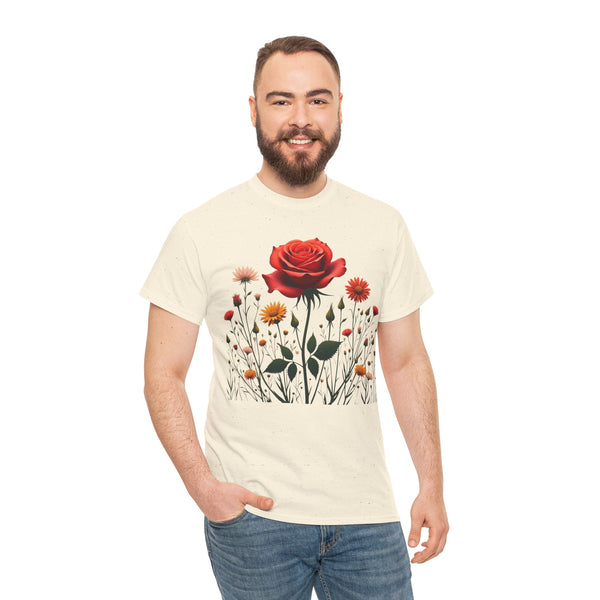Wildflowers and a Red Rose, Graphic T-Shirts for Women, Floral Shirt, Womens Short Sleeve, Ladies Graphic Tees #5007TTS