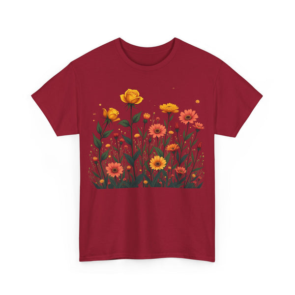 Wildflowers and Yellow Roses, Graphic T-Shirts for Women, Floral Shirt, Womens Short Sleeve, Ladies Graphic Tees #5026TTS