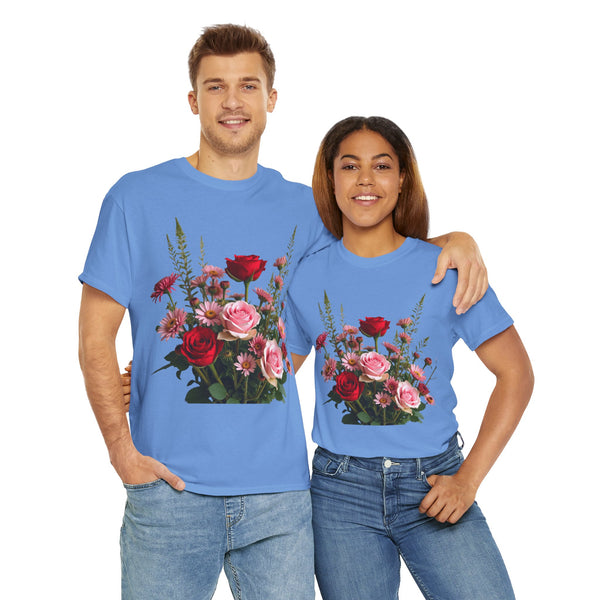 Wildflowers and Red & Pink Roses, Graphic T-Shirts for Women, Floral Shirt, Womens Short Sleeve, Ladies Graphic Tees #5132TTS