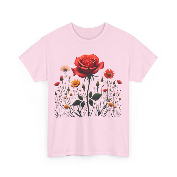 Wildflowers and a Red Rose, Graphic T-Shirts for Women, Floral Shirt, Womens Short Sleeve, Ladies Graphic Tees #5007TTS