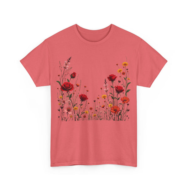 Wildflowers and Red Roses, Graphic T-Shirts for Women, Floral Shirt, Womens Short Sleeve, Ladies Graphic Tees #5033TTS