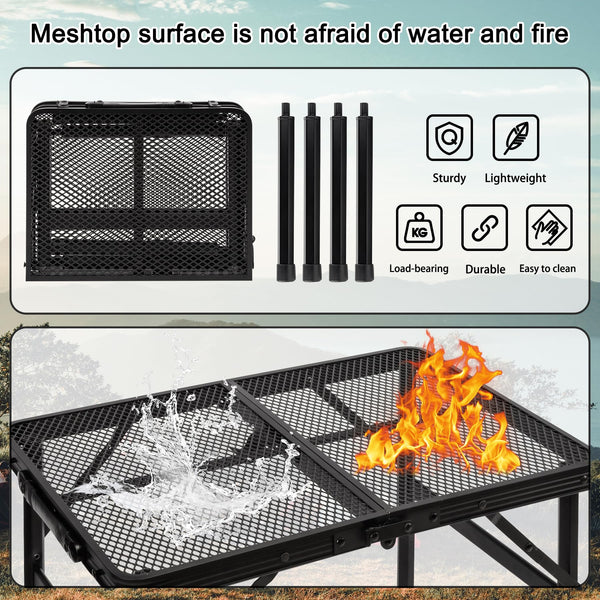 Grovind Folding Grill Table Camping Table with Mesh Desktop, Lightweight & Portable Outdoor Picnic Table, Height Adjustable Portable Grill Table for Outside Inside Use