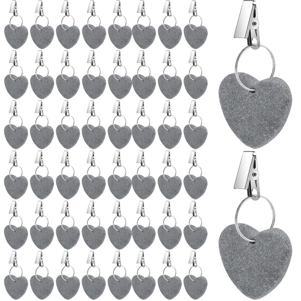 48 Pieces Tablecloth Weights Hangers Heart Stone Table Cloth Weights Tablecloth Clips for Outdoor Tables Heavy Curtain Weights Table Cover Clips with Stainless Steel Clips for Picnic (Light Gray)