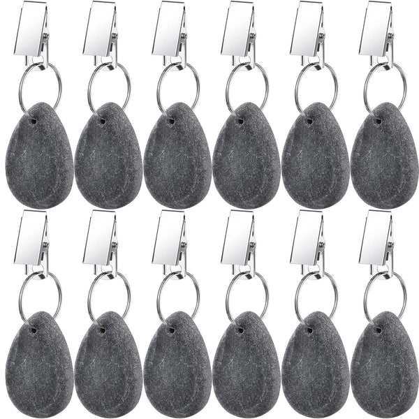 12 Pieces Tablecloth Weights Tablecloth Pendant Teardrop Shape Table Cover Weights Stone Table Weights Hangers with Metal Clip for Tablecloth Decoration Family Dinner Outdoor Picnic (Dark Gray)