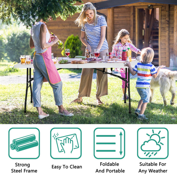 PayLessHere Camping Table Plastic Picnic Table Office Table for Parties Wedding Camping Office with Carrying Handle (White, 6 FT)