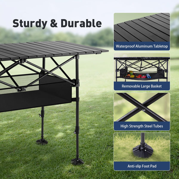ALPHA CAMP Camping Table Folding Outdoor Table with Adjustable Height, Large Storage Bag and Carrying Bag, Portable Aluminum Table for Indoor & Outdoor Picnic BBQ Backyards Beach
