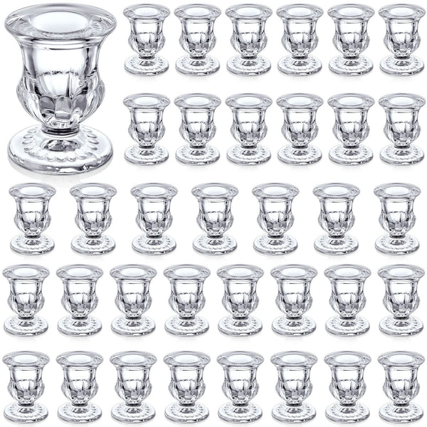 Foaincore 36 Pcs Taper Candle Holders Bulk 2.5 Inch Candlestick Holder Candle Holder Small Candlestick Holder Thicker Glass Candle Sticks Set for Wedding Christmas Party Table Centerpiece(Clear)