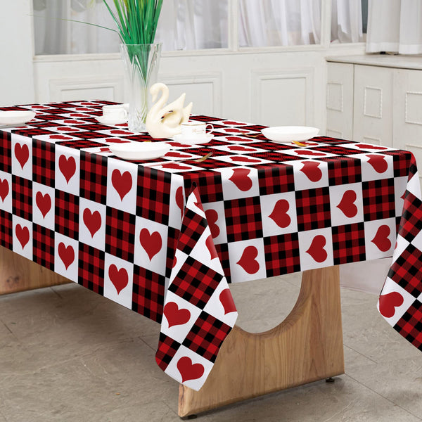 AnyDesign Valentine's Day Rectangle Tablecloth Red Buffalo Plaids Fabric Table Cloth Washable Hearts Table Cover for Wedding Anniversary Holiday Picnic Dinner Table Decoration, 60 x 104 Inch