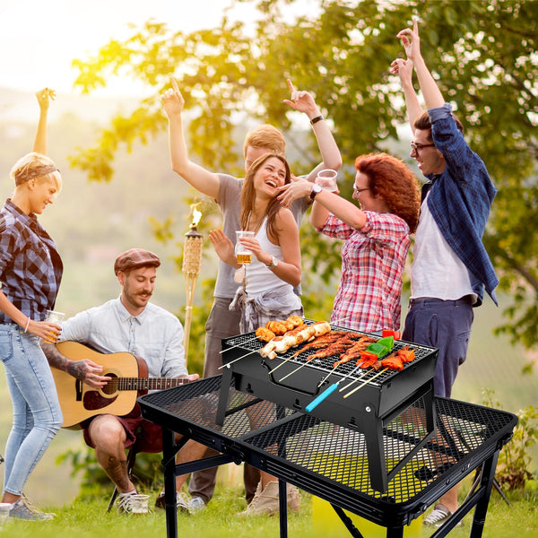 BRIAN & DANY Folding Grill Table Camping Table, Metal Portable Picnic Table, Lightweight Height Adjustable Foldable Table for Outdoor, Black, 23.6"x15.7"x10.6/22.1"