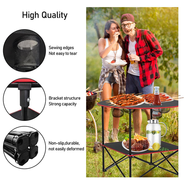 HiiPeak Camping Table, Folding Picnic Table with 4 Cup Holders and Carrying Bag, Portable Camp Table with Handle Design for BBQ Outdoor Fishing Beach Picnic Travel, Camping Essentials Black Table