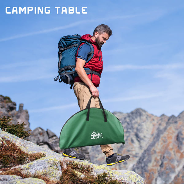 LESES Portable Beach Table, Folding Picnic Table with Carry Bag for Outdoors Fold Up Lightweight Camping Table with 4 Cup Holder, Travel Camping Tables for Party, Hiking, Fishing, Tailgating