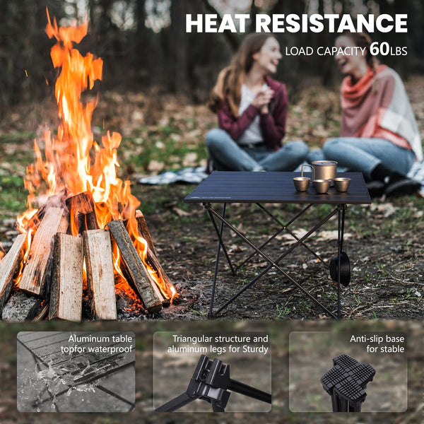 SHELTER Camping Table, Compact Folding Camp Table, Foldable Camping Tables with Carry Bag, Portable Aluminum Table for Hiking, Picnic, BBQ, Travel, Beach Table