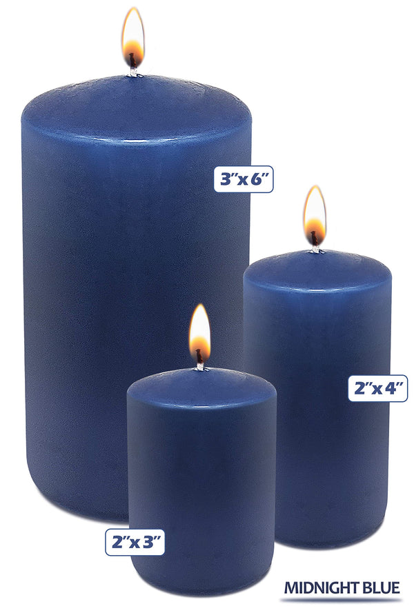 Hyoola Midnight Blue Pillar Candles 3x6 Inch - 6 Pack Unscented Pillar Candles - European Made