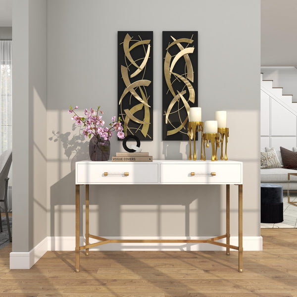 CosmoLiving by Cosmopolitan Aluminum Metal Abstract Candle Holder Melting Drip , Set of 3 12", 10", 8"H, Gold