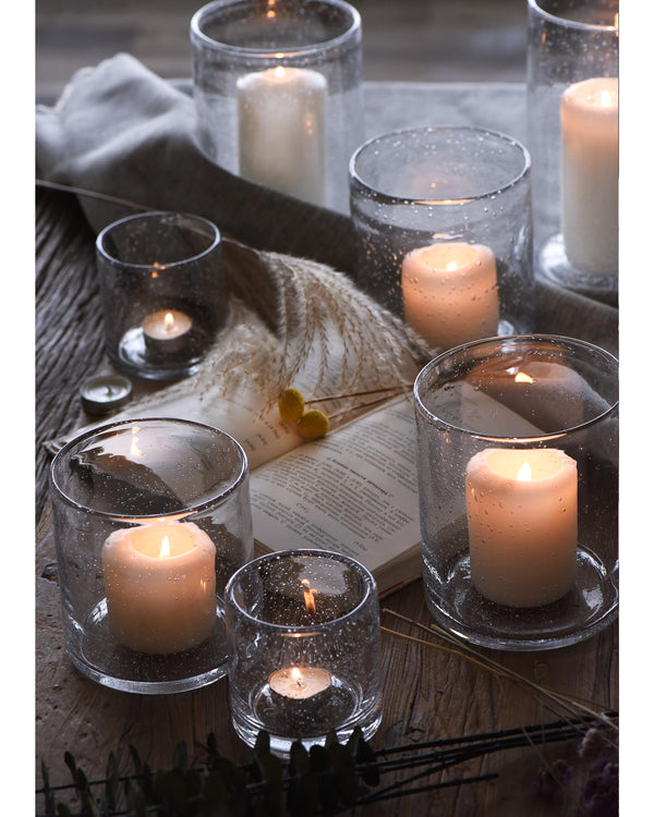 ARIAMOTION Candle Holder Set of 3 Clear Glass seeded Bubbles Modern Hurricane Cylinder Table Centerpiece Pillar Votive Flower vase Room Decor Wedding Birthday Party Event 8" 5" 3.5" Height