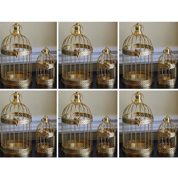 Birdcage Decor Candle Holder Lantern Decorative Table Centerpieces, Gold, Large, Set of 12