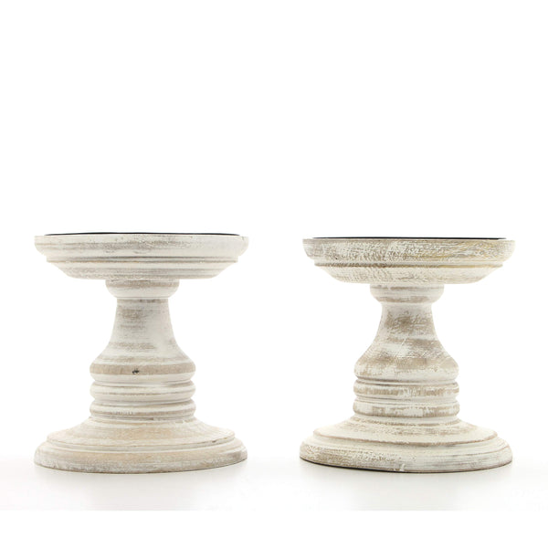 Hosley's Set of 2 White Wood Pillar Holders - 5" High. Ideal Gift for Weddings, Special Occasion, Spa, Aromatherapy Settings, Candle Gardens W1