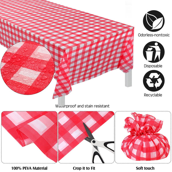 24 Pack Gingham Checkered Tablecloths 54 x 108 Inch Disposable Table Covers Rectangle Plastic Tablecloths Buffalo Plaid Picnic Table Covers for Birthday Party Decoration(Red and White Checkered)