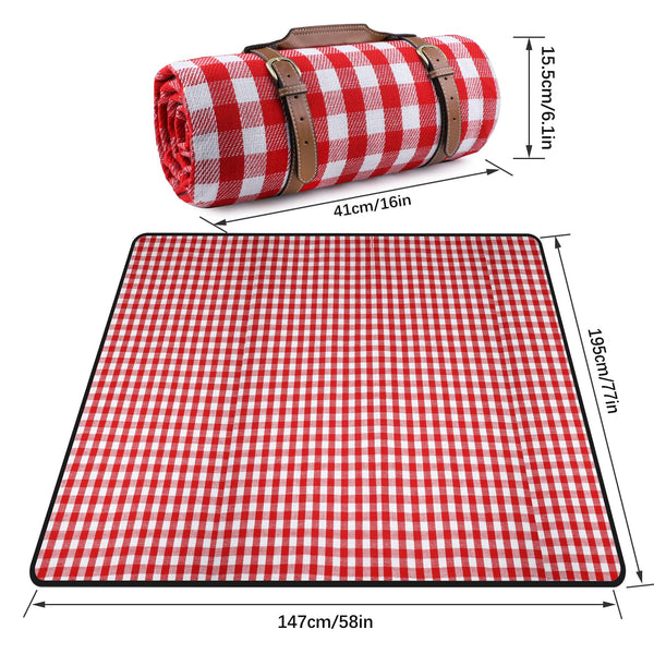 77" X 58" Extra Large Picnic Blanket & Waterproof Camping Mat, Soft Lightweight, Red & White Plaid