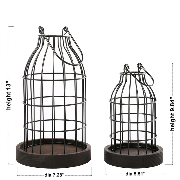 Wire Metal Cloche Set of 2, Decorative Candle Holder Cage Lanterns for Table and Farmhouse Decor