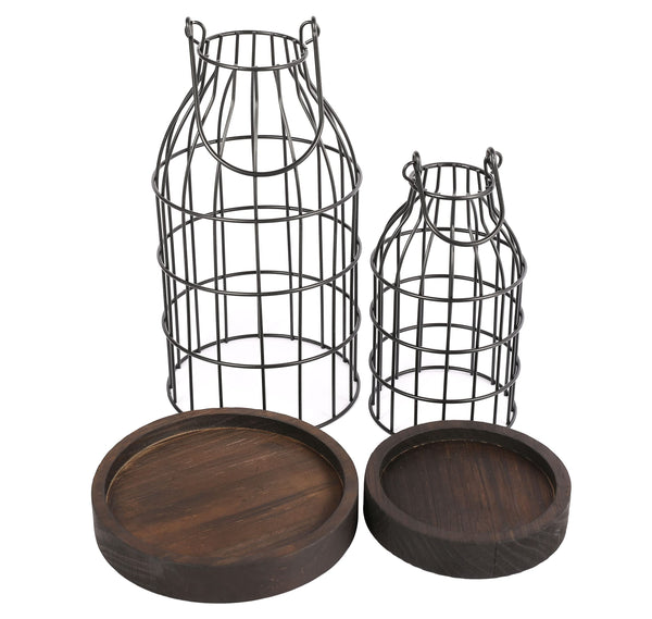 Wire Metal Cloche Set of 2, Decorative Candle Holder Cage Lanterns for Table and Farmhouse Decor