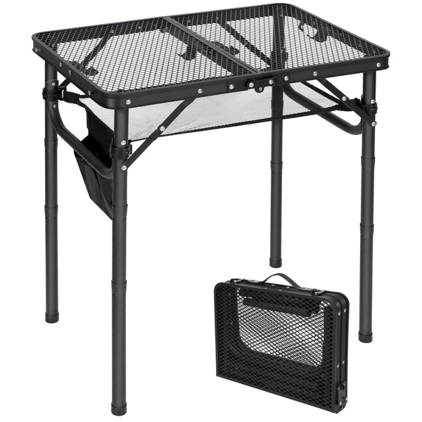 REDCAMP Small Folding Grill Table for Outside, 3 Heights Adjustable Lightweight Portable Metal Aluminum Outdoor Grill Table for Camping Picnic Cooking BBQ, Black 24x16 inches