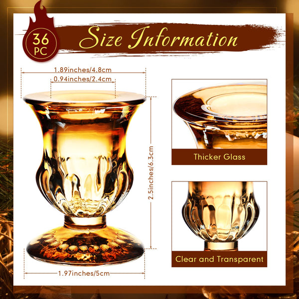 Foaincore 36 Pcs Taper Candle Holders Bulk 2.5 Inch Candlestick Holder Candle Holder Small Candlestick Holder Thicker Glass Candle Sticks Set for Wedding Christmas Party Table Centerpiece(Gold)