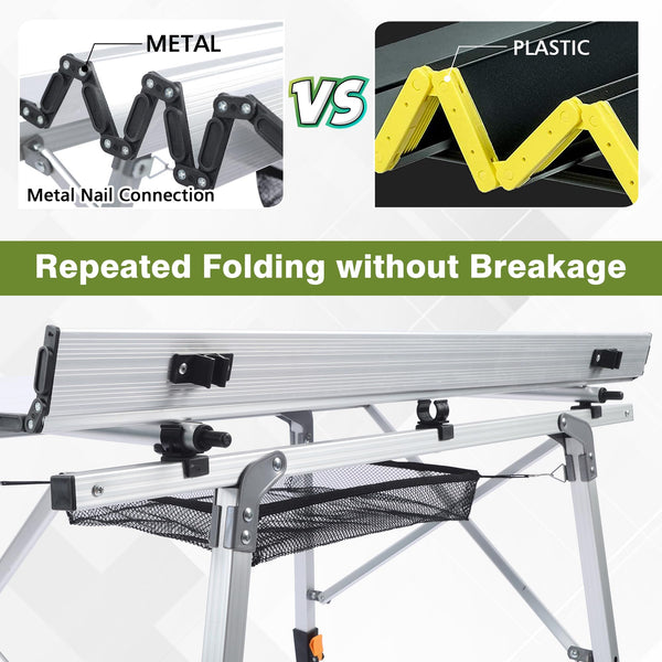 JOUYEK Folding Table, Outdoor Camping Table with Adjustable Legs, Lightweight Aluminum Roll Up Camp Table with Carrying Bag, Mesh Storage Organizer, for Cooking, Picnic, Beach, Backyards, BBQ, Party