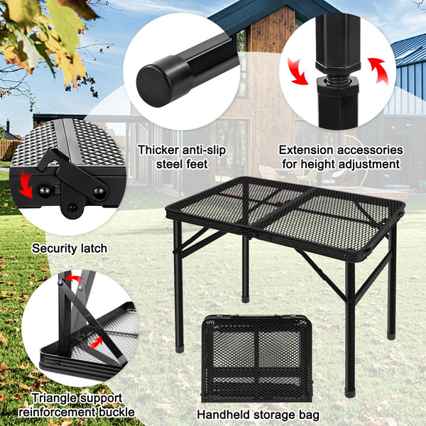 Grovind Folding Grill Table Camping Table with Mesh Desktop, Lightweight & Portable Outdoor Picnic Table, Height Adjustable Portable Grill Table for Outside Inside Use
