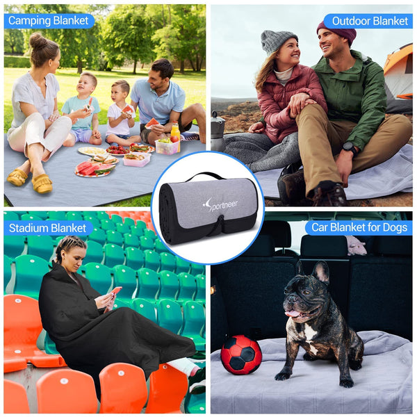 Sportneer Waterproof Outdoor Blankets, Camping Blanket 75" x 55" Warm Fleece Windproof Foldable Stadium Blanket for Beach Camping Hiking Park Patio Picnic Car Use