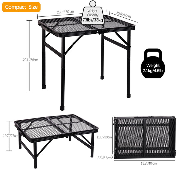 ALZEROOE Metal Picnic Small Folding Table, Camping Grill BBQ Side Table for Outdoor Garden Patio Yard - Portable Lightweight, Compact & Height Adjustable Collapsible Table