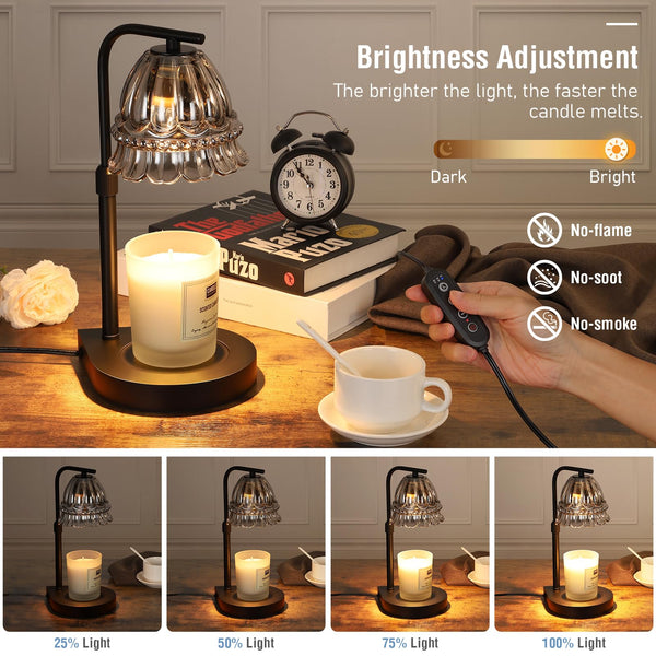 Candle Warmer Lamp,Electric Candle Lamp Warmer with 2 Bulb,Dimmable Timer&Height Adjustable Candles Lamp,Fit for All Jar Candles, Aesthetic Home Decor Gifts (Silver Gray)