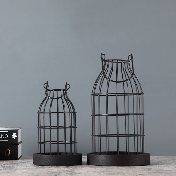 Wire Metal Cloche Set of 2, Decorative Candle Holder Cage Lanterns for Table and Farmhouse Decor