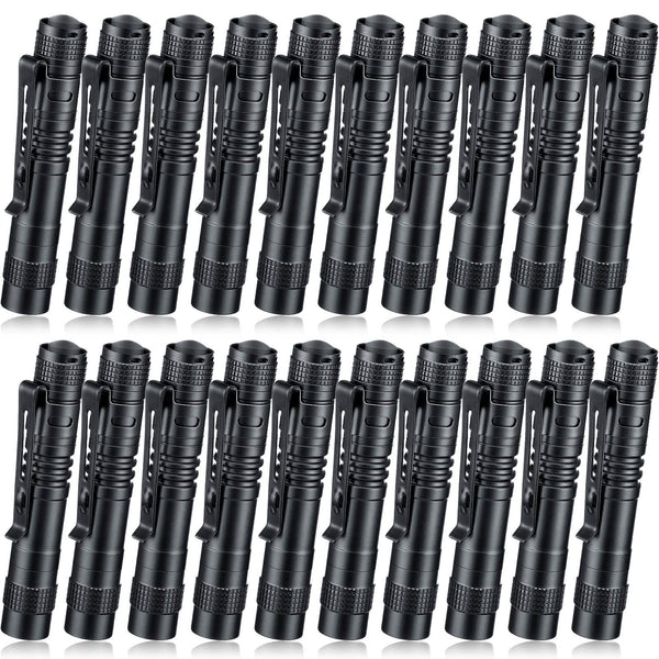 Hortsun 20 Pcs Mini Pen Light Flashlights Pocket Flashlights Pen with Clip Small LED Handheld Slim Torches for Christmas Gift Without Battery(Black, 3.54 Inch)