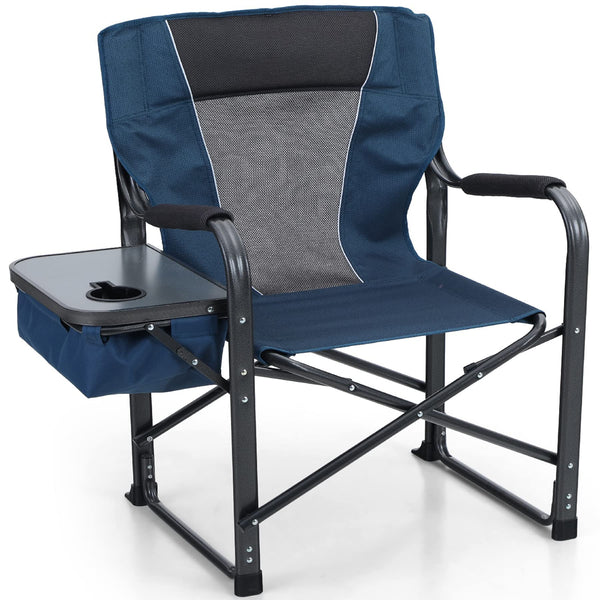 ALPHA CAMP Director Chair with Side Table Heavy Duty Portable Chair with Cup Holder Cooler Bag Steel Outdoor Folding Chair for Adults Oversized Lawn Chair for Camping, Picnic,Capacity-350 lbs