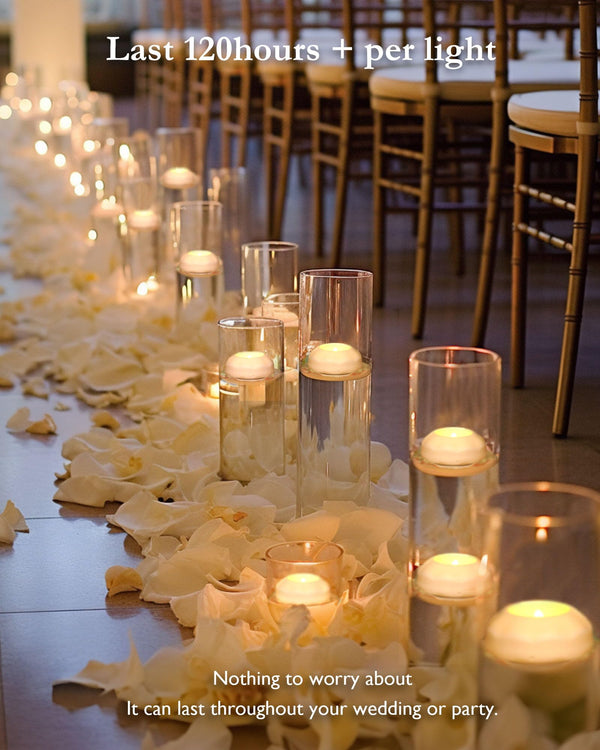 Homemory 24 Pack 100+ Hour Flameless Led Floating Candles, 3β Battery Operated Flickering Waterproof Tealights for Cylinder Vases, Centerpieces at Wedding, Party, Pool, Holiday (Warm White)