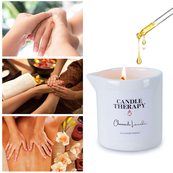 CANDLE THERAPY Massage Candle - Massage Oil Candle with Pour Spout, 8.1 oz Natural Skin Care Products - Massage Lotion Candle for Self Care Massage Cream - (Lavender Chamomile)