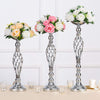 Set of 2 Versatile Silver Flower Arrangement Stand & Pillar Candle Holder Set for Wedding Party Dinner Centerpiece Event Restaurant Hotel Decoration (Silver Twist Style, 2 x L)