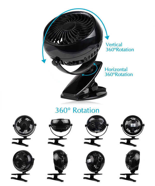 Gazeled Clip on Fan Battery Operated, 360° Rotation, with 8 Free AA Batteries, Quiet USB or Battery Operated Fan, 5'' Portable Battery Powered Clip on Fan for Camping, Stroller, Bedroom, Outdoor